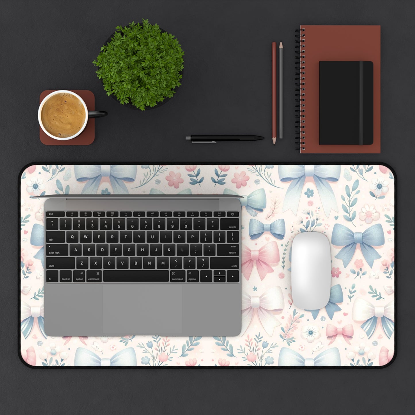 Floral and Bow Desk Mat, Coquette Desk Mat, Floral Desk Pad, Feminine Desk Mat, Desk Protector, Whimsical Art