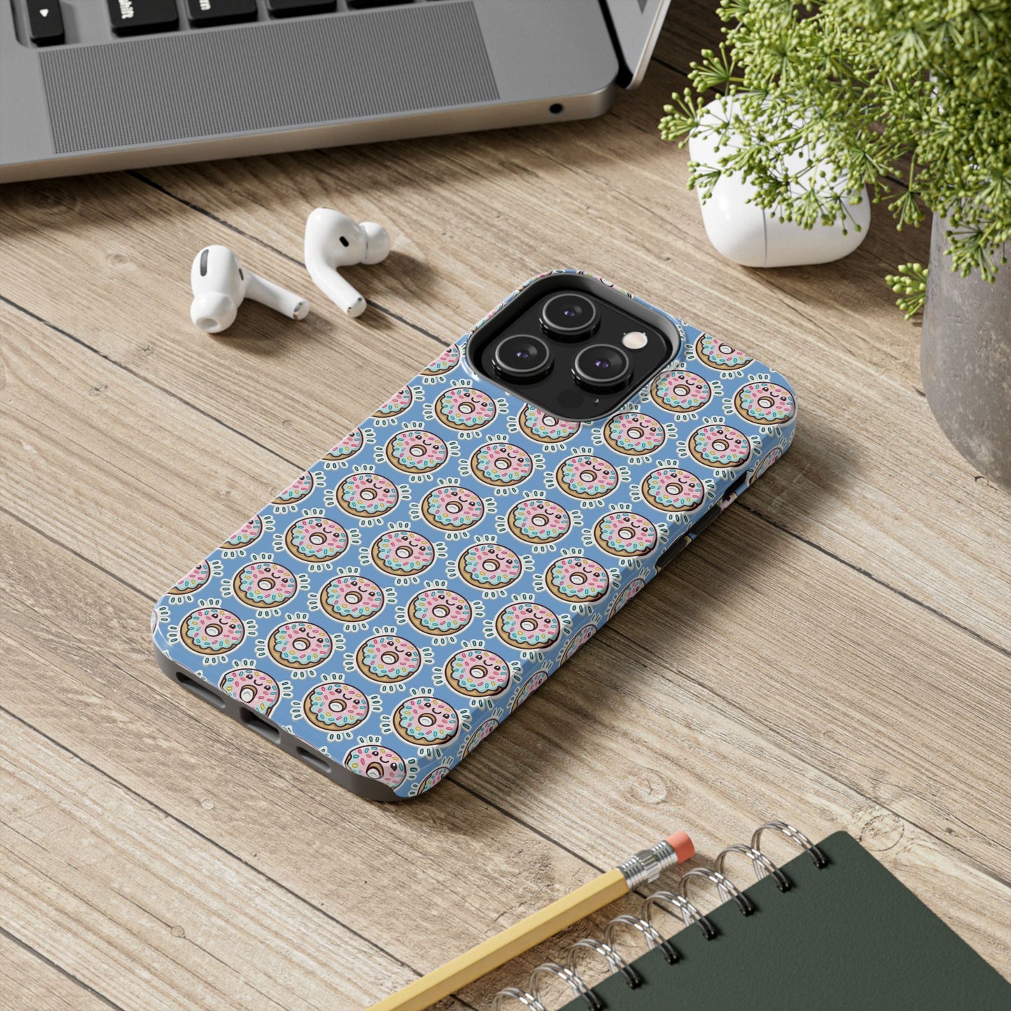 Phone Case, Korean Pop Art Sprinkle Donut Design with Periwinkle Background - Tough Protective Cover, Cute Kawaii Gift, Unique Cellphone