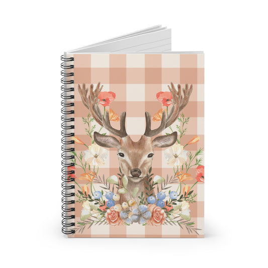 Peachy Gingham Deer and Flowers Spiral Notebook - Ruled Line