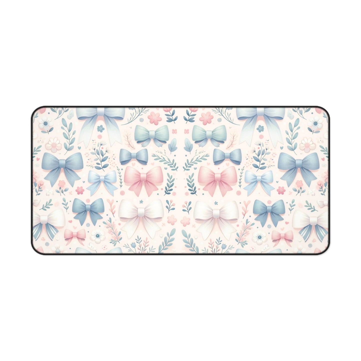 Floral and Bow Desk Mat, Coquette Desk Mat, Floral Desk Pad, Feminine Desk Mat, Desk Protector, Whimsical Art