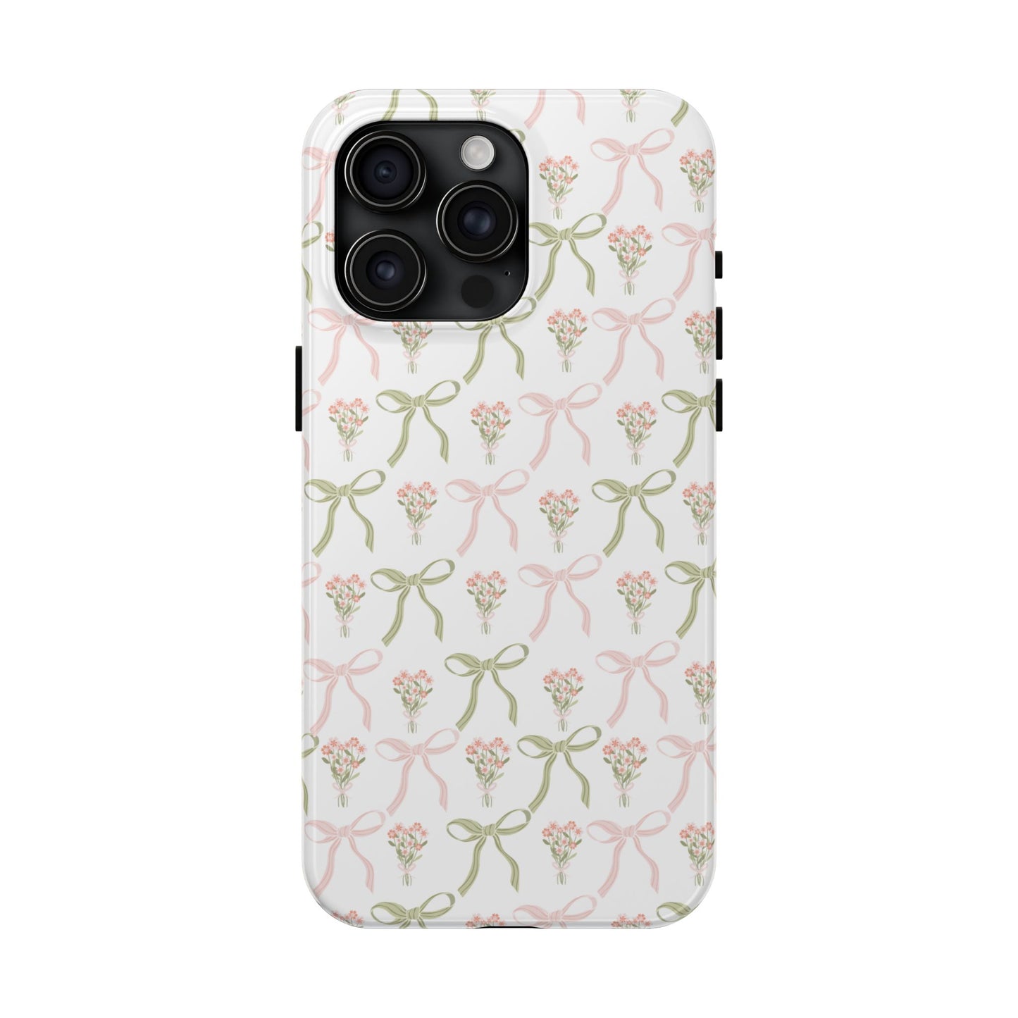 Light Pink and Green Phone Case, Bows and Bouquets Phone Case, Coquette Design Case, Durable Phone Case, Tough Phone Cases