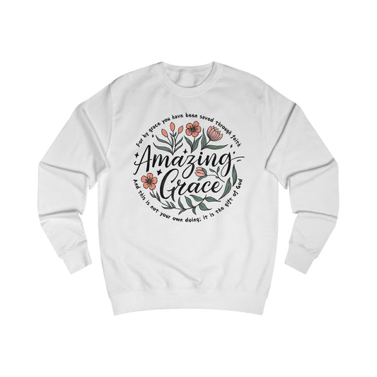 Christian Floral Sweatshirt, Amazing Grace Bible Verse Jumper, Religious Unisex Pullover, Faith Inspired Sweater, Religious Gift for Him or