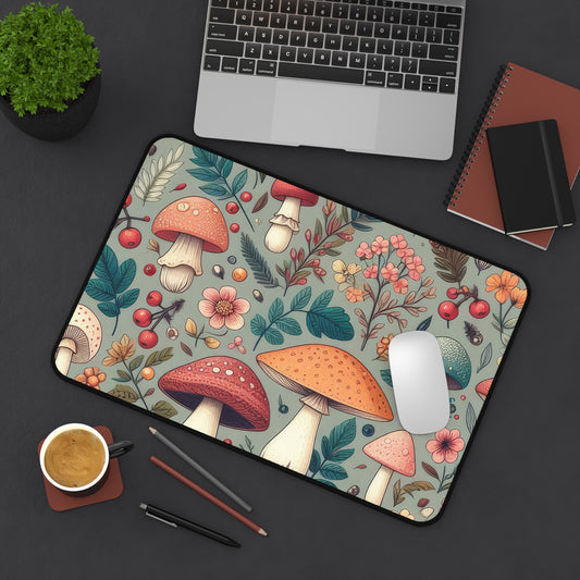 Mushroom and Floral Desk Mat, Whimsical Aesthetic Desk Protector, Cottagecore Desk Mat, Aesthetic Desk Mat, Large Desk Mat