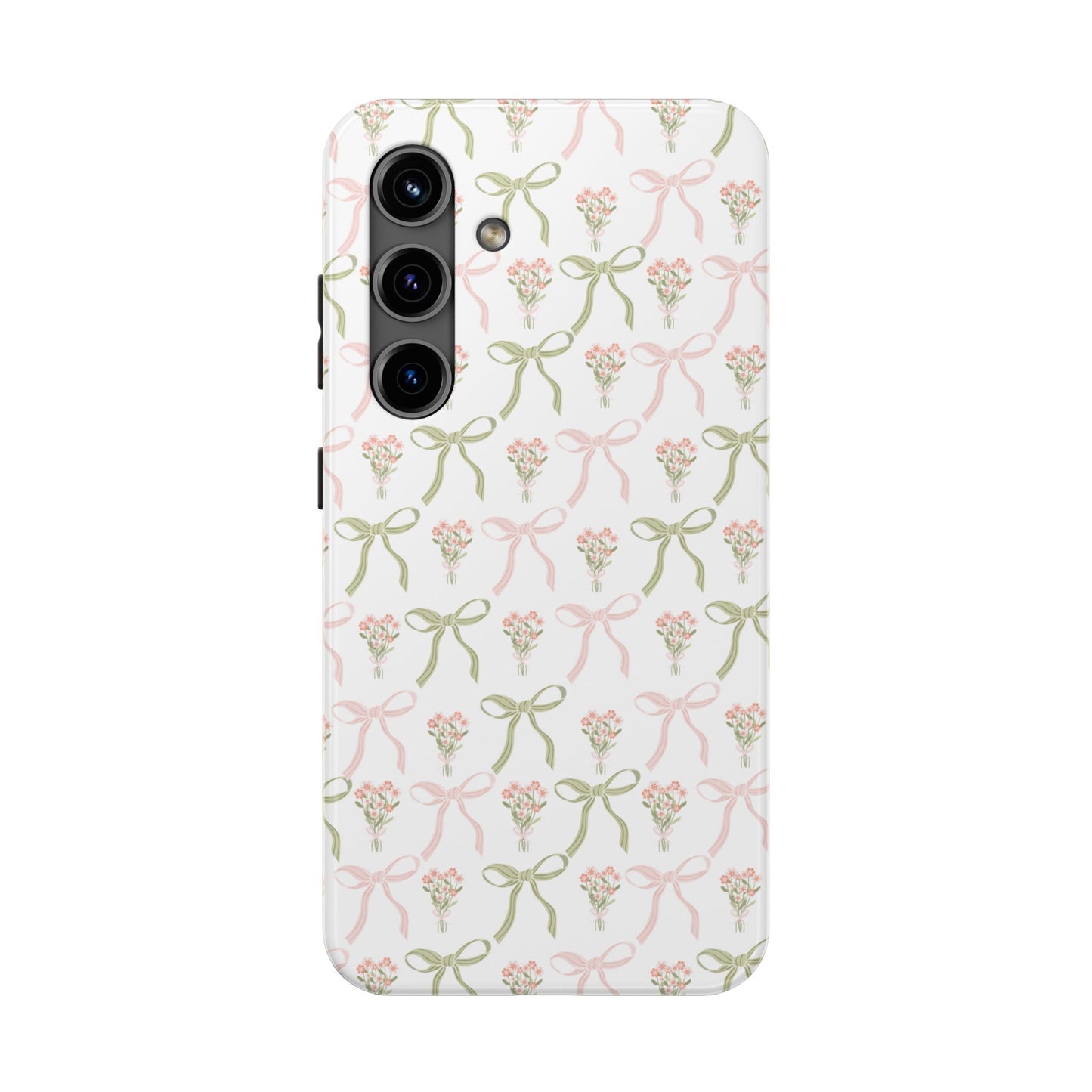 Light Pink and Green Phone Case, Bows and Bouquets Phone Case, Coquette Design Case, Durable Phone Case, Tough Phone Cases