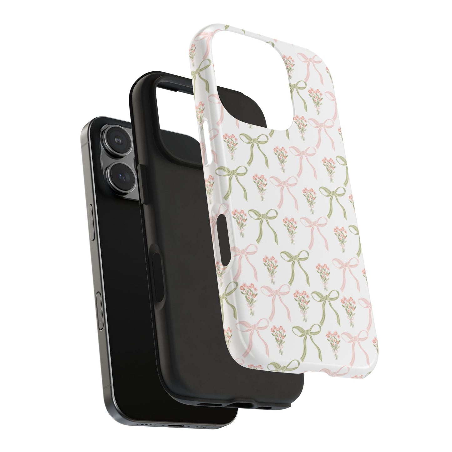 Light Pink and Green Phone Case, Bows and Bouquets Phone Case, Coquette Design Case, Durable Phone Case, Tough Phone Cases