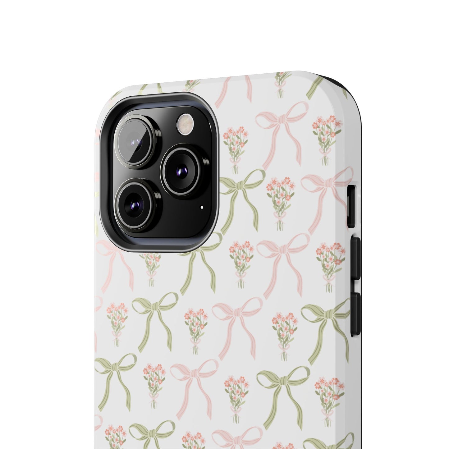 Light Pink and Green Phone Case, Bows and Bouquets Phone Case, Coquette Design Case, Durable Phone Case, Tough Phone Cases