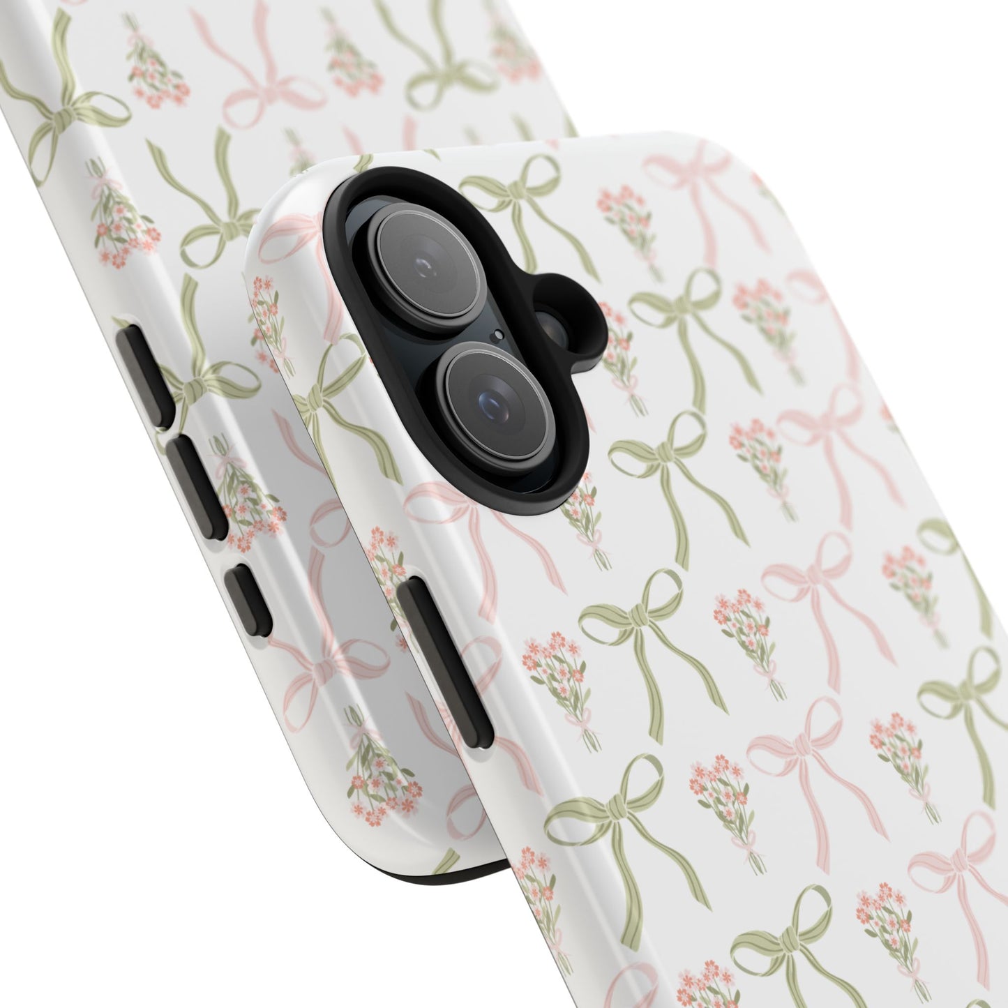 Light Pink and Green Phone Case, Bows and Bouquets Phone Case, Coquette Design Case, Durable Phone Case, Tough Phone Cases