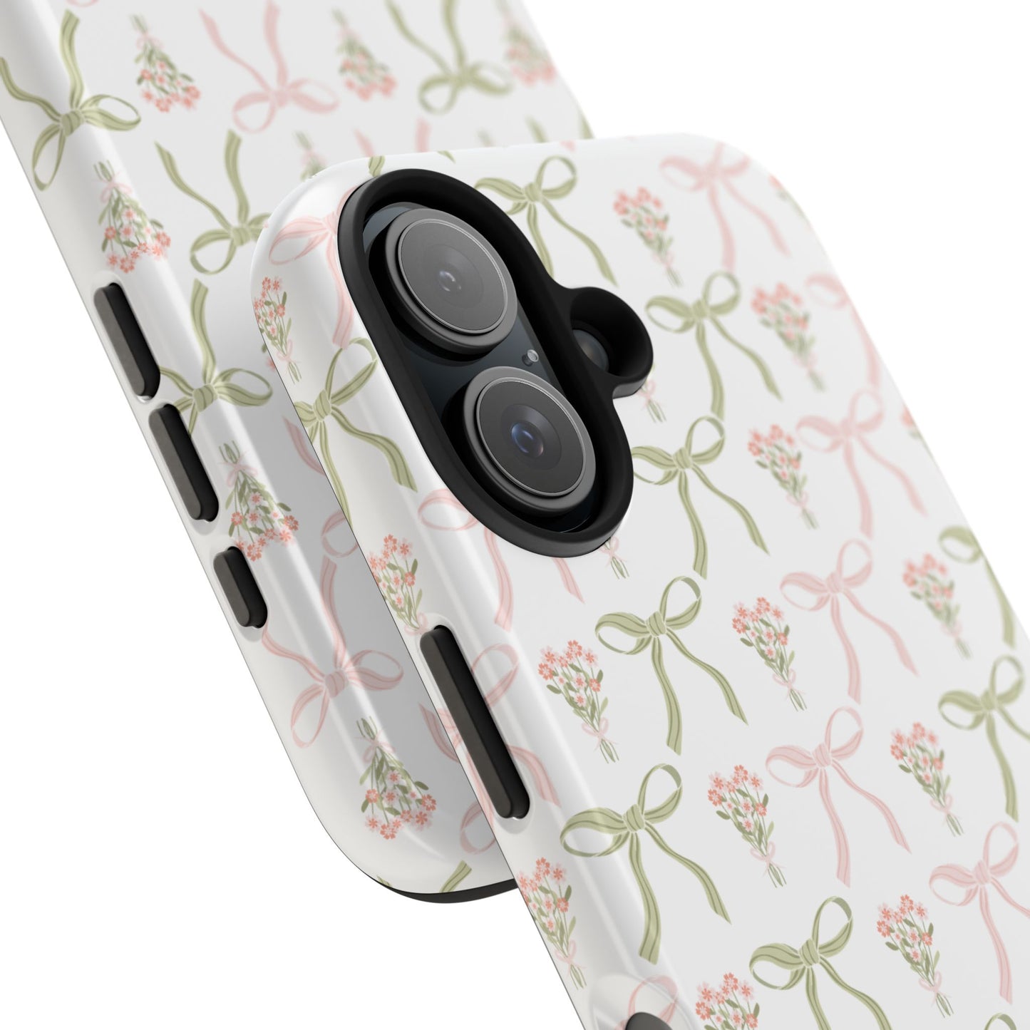 Light Pink and Green Phone Case, Bows and Bouquets Phone Case, Coquette Design Case, Durable Phone Case, Tough Phone Cases