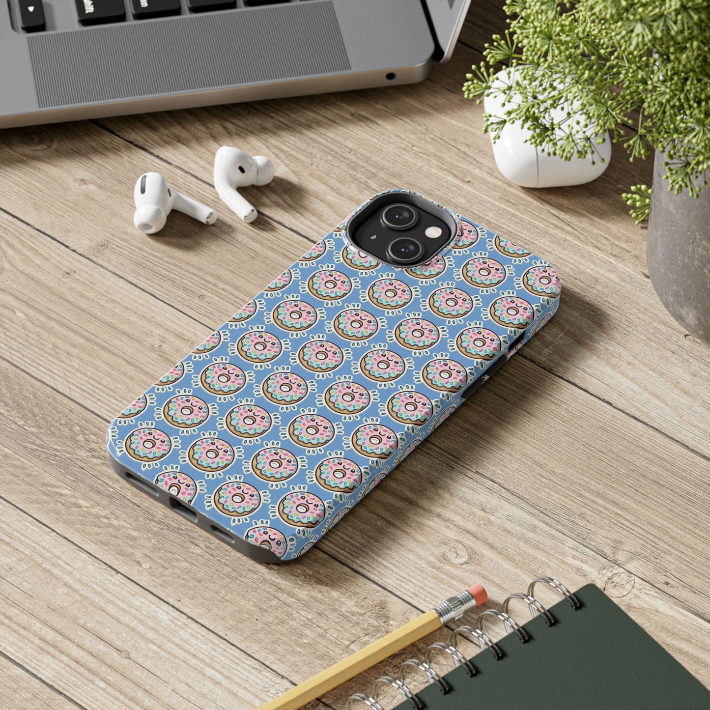 Phone Case, Korean Pop Art Sprinkle Donut Design with Periwinkle Background - Tough Protective Cover, Cute Kawaii Gift, Unique Cellphone