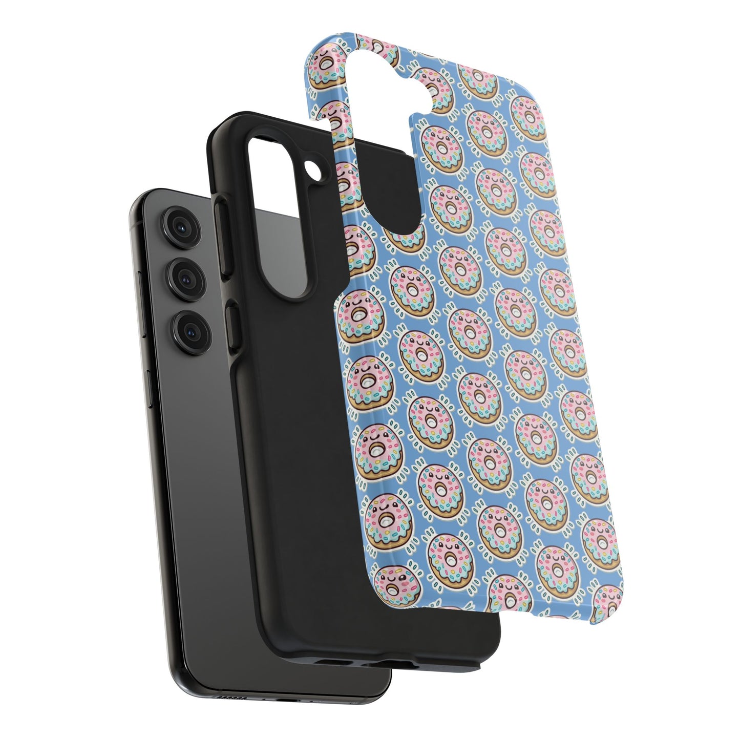 Phone Case, Korean Pop Art Sprinkle Donut Design with Periwinkle Background - Tough Protective Cover, Cute Kawaii Gift, Unique Cellphone