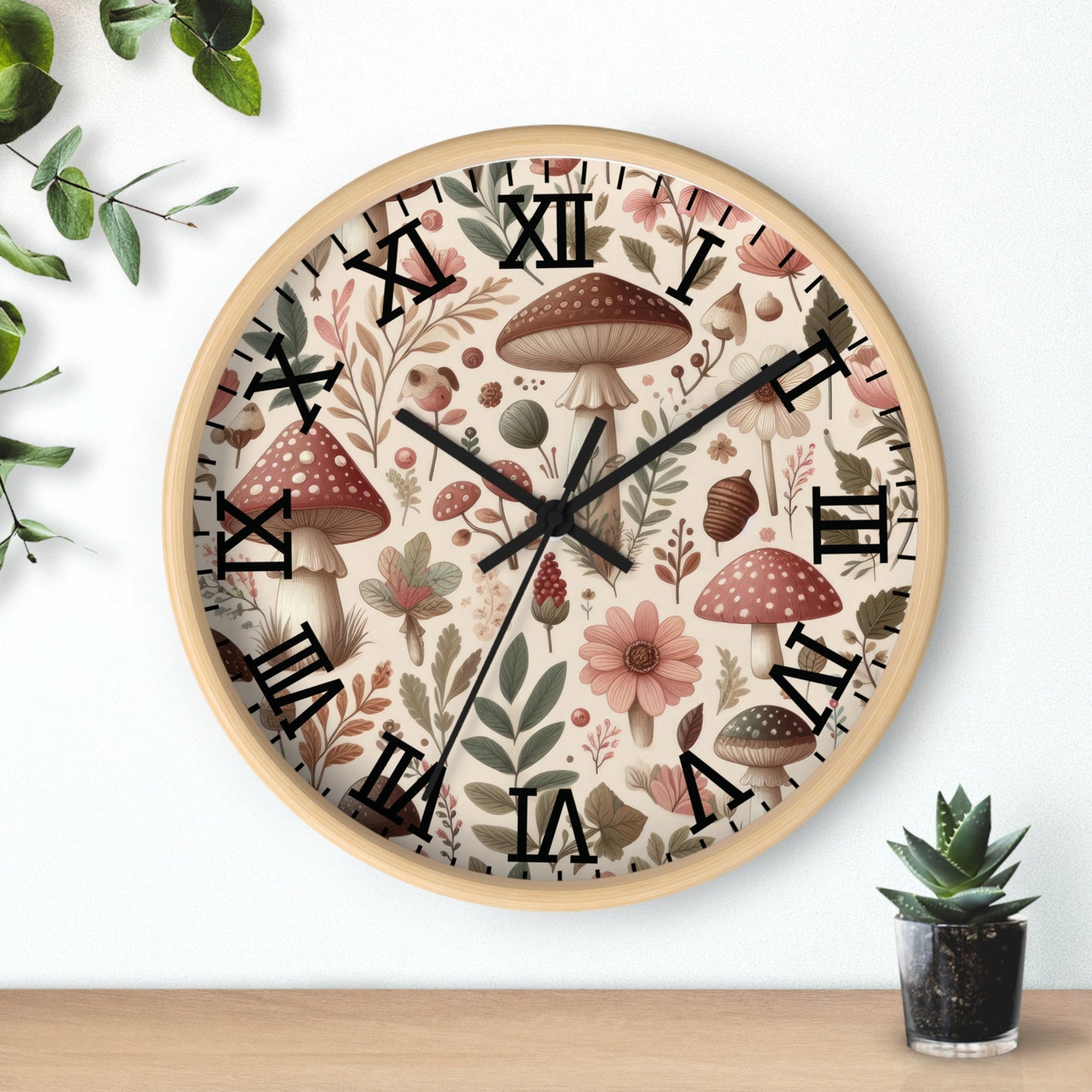 Botanical Mushroom Wall Clock, Nature Themed Clock, Botanical Wall Clock, Unique Wall Clock