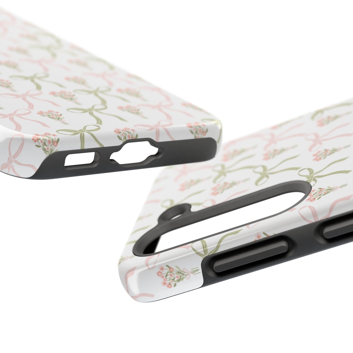 Light Pink and Green Phone Case, Bows and Bouquets Phone Case, Coquette Design Case, Durable Phone Case, Tough Phone Cases