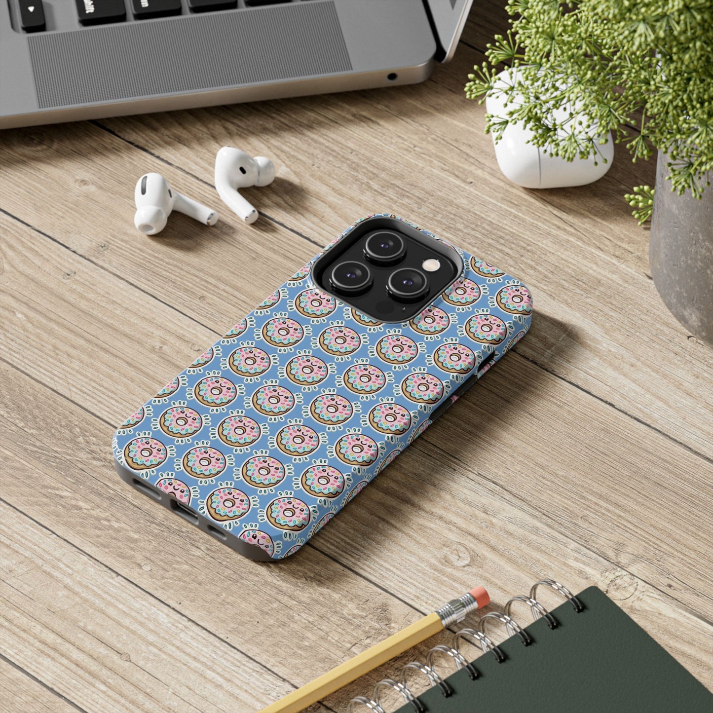Phone Case, Korean Pop Art Sprinkle Donut Design with Periwinkle Background - Tough Protective Cover, Cute Kawaii Gift, Unique Cellphone