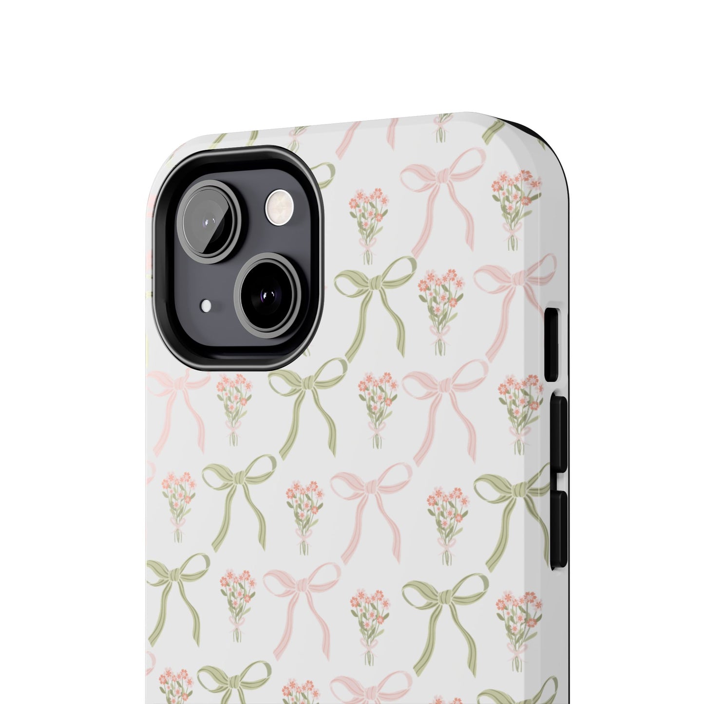 Light Pink and Green Phone Case, Bows and Bouquets Phone Case, Coquette Design Case, Durable Phone Case, Tough Phone Cases