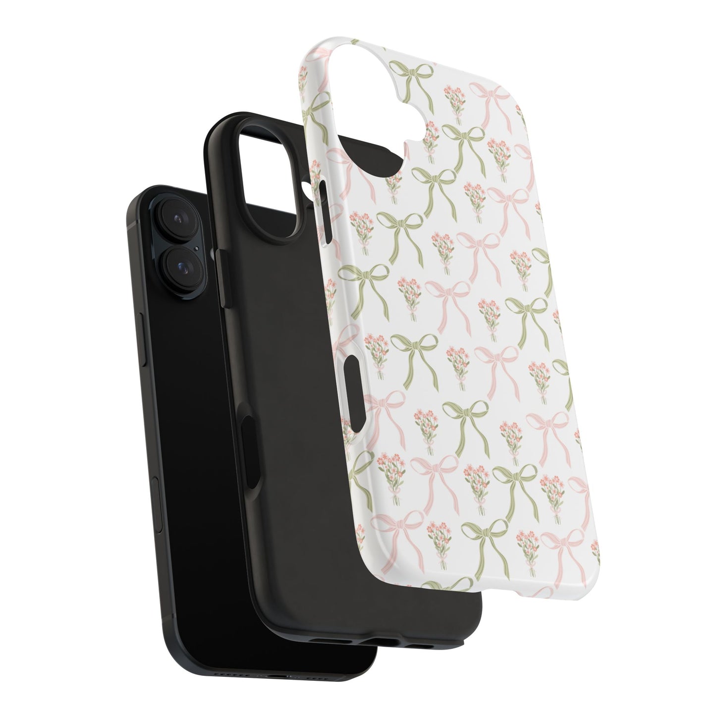 Light Pink and Green Phone Case, Bows and Bouquets Phone Case, Coquette Design Case, Durable Phone Case, Tough Phone Cases