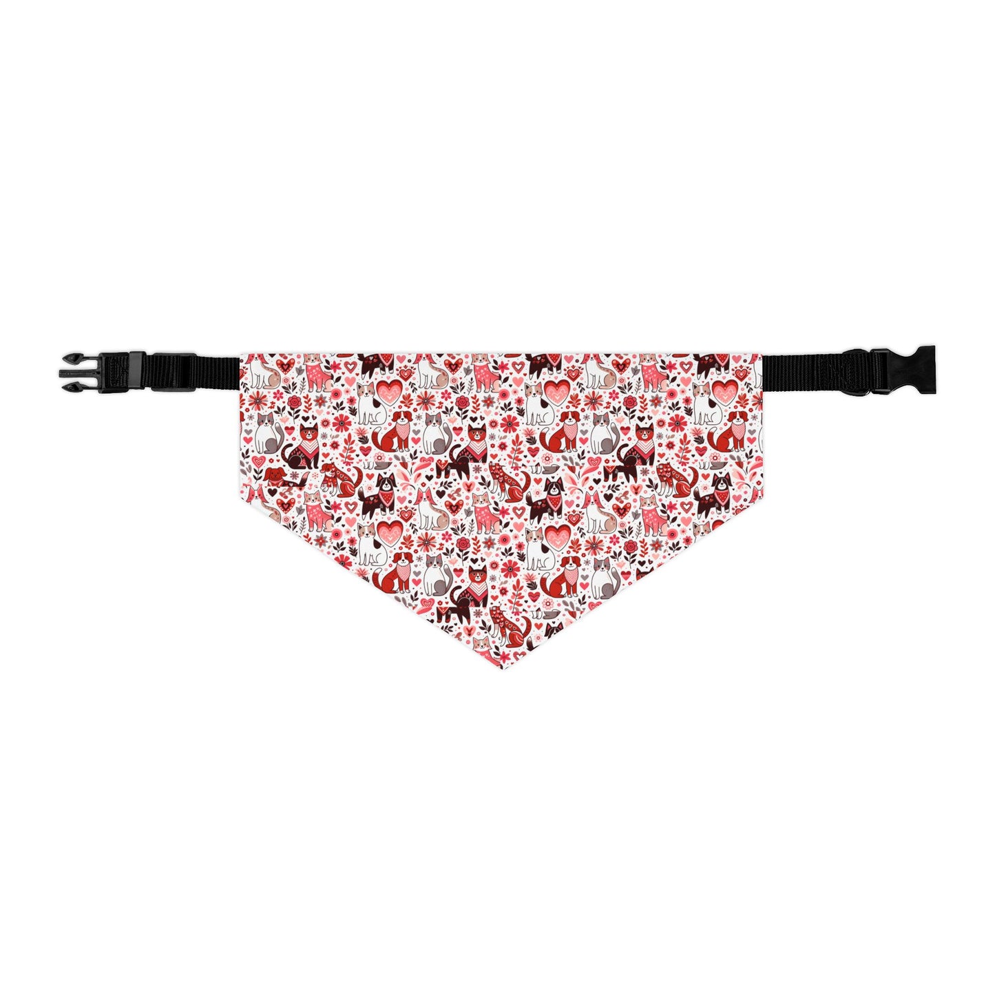 Paws of Love Pet Bandana Collar Playful Pattern Cartoon Animals Heart Motifs Valentines Day Loving Pets Vibrant Colors Pet Accessory