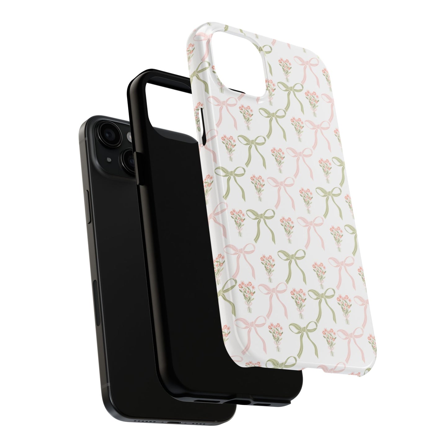 Light Pink and Green Phone Case, Bows and Bouquets Phone Case, Coquette Design Case, Durable Phone Case, Tough Phone Cases