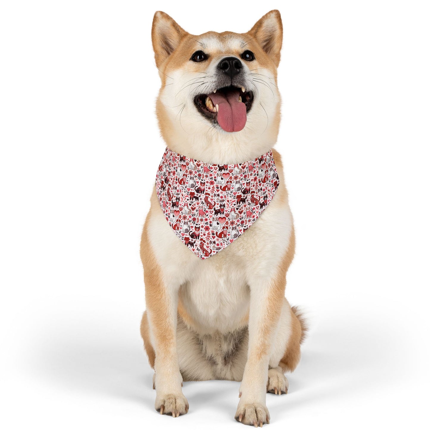 Paws of Love Pet Bandana Collar Playful Pattern Cartoon Animals Heart Motifs Valentines Day Loving Pets Vibrant Colors Pet Accessory