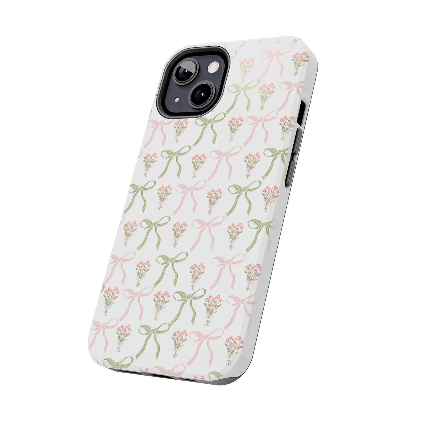 Light Pink and Green Phone Case, Bows and Bouquets Phone Case, Coquette Design Case, Durable Phone Case, Tough Phone Cases