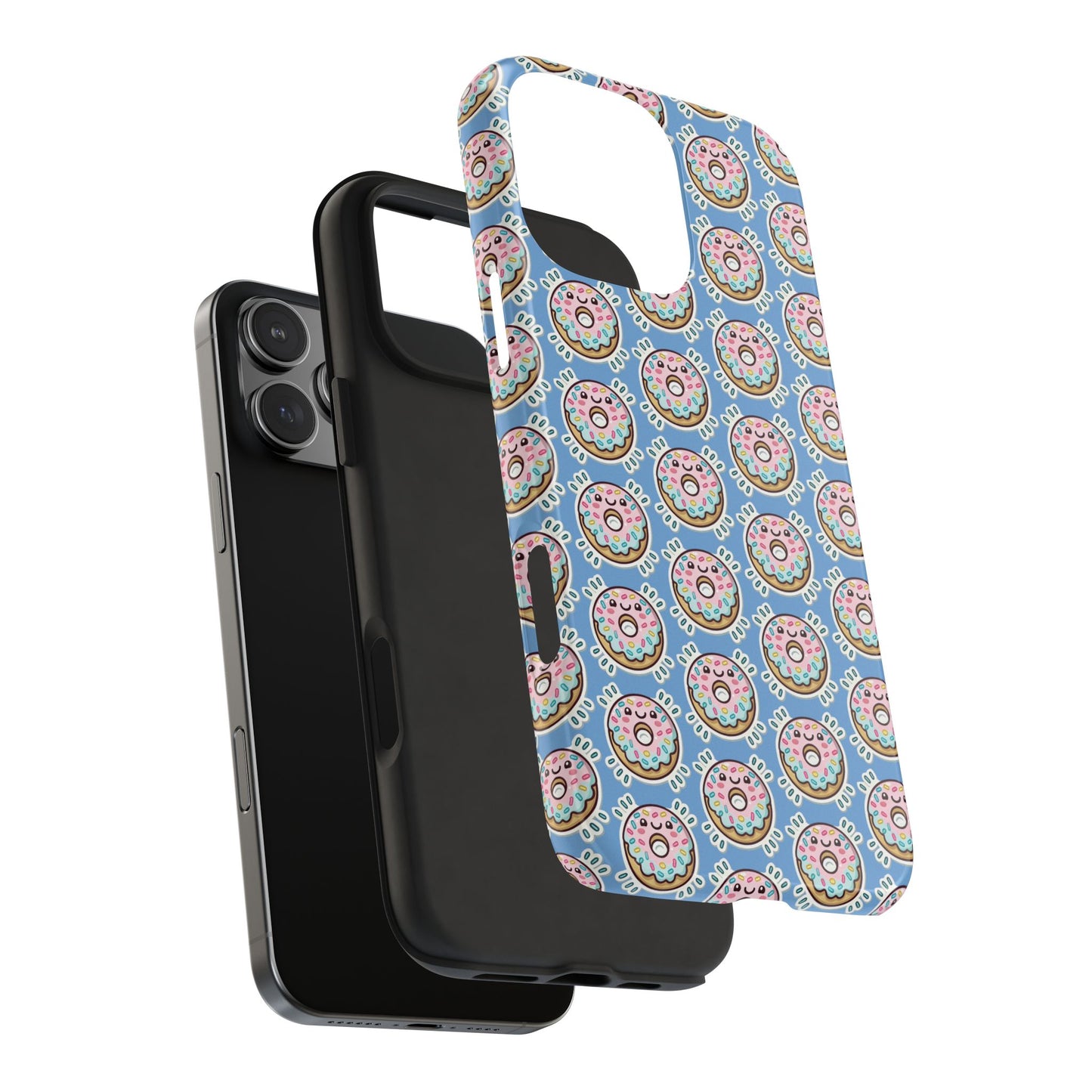 Phone Case, Korean Pop Art Sprinkle Donut Design with Periwinkle Background - Tough Protective Cover, Cute Kawaii Gift, Unique Cellphone