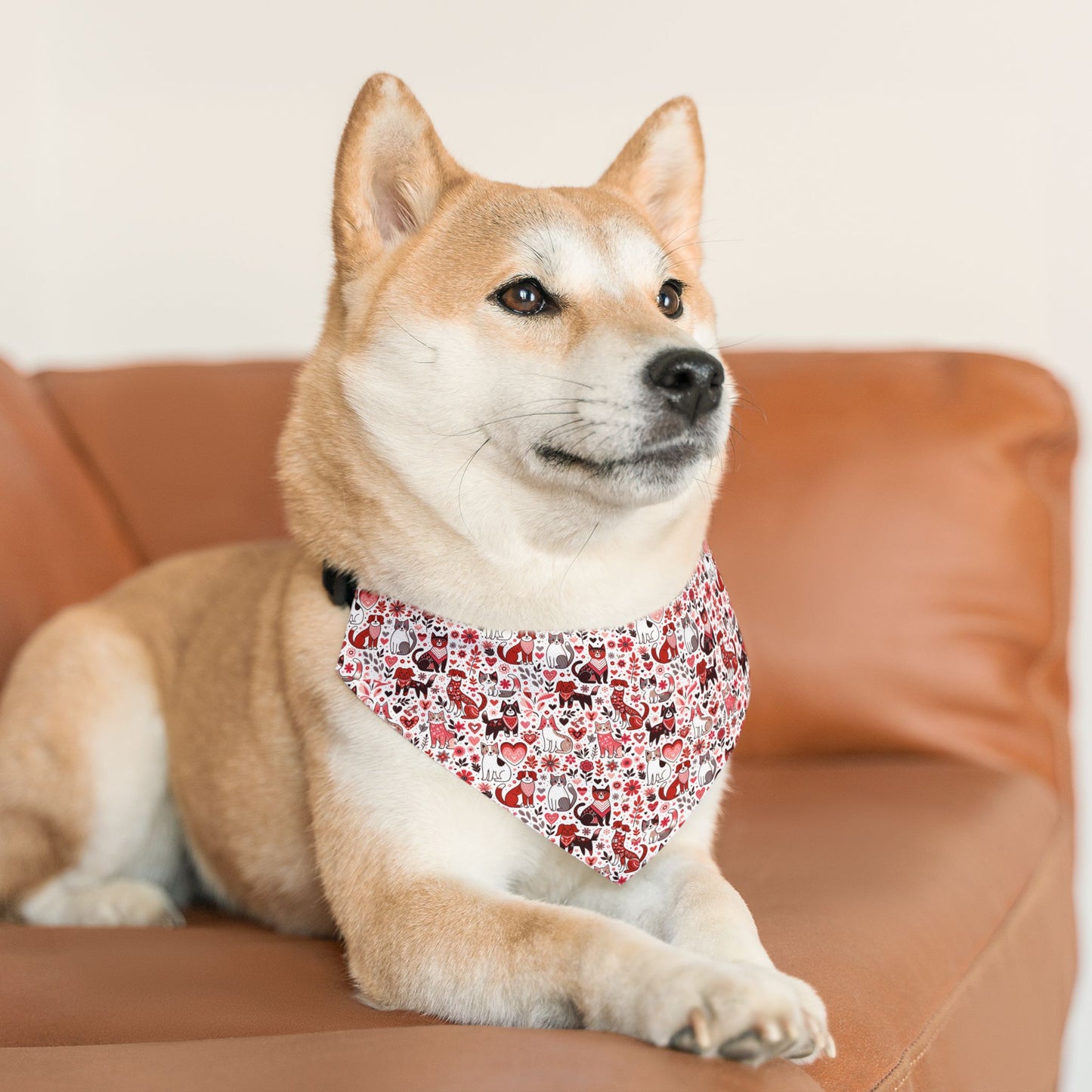 Paws of Love Pet Bandana Collar Playful Pattern Cartoon Animals Heart Motifs Valentines Day Loving Pets Vibrant Colors Pet Accessory