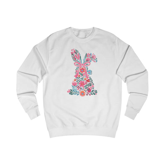 Coquette Bunny Floral Sweatshirt, Pastel Flowers Pink Bow, Cute Spring Pullover, Easter Gift for Her, Women's Casual Jumper, Rabbit Print