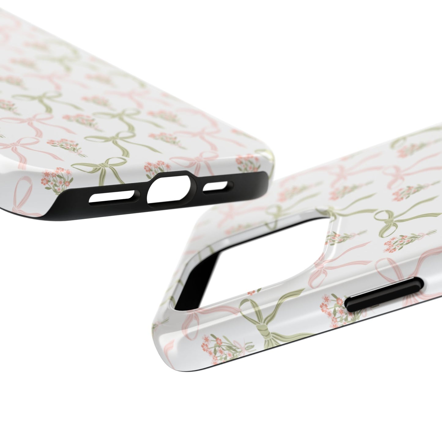 Light Pink and Green Phone Case, Bows and Bouquets Phone Case, Coquette Design Case, Durable Phone Case, Tough Phone Cases