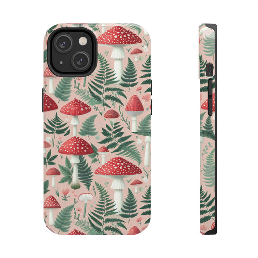 Mushroom and Fern Phone Case, Cottagecore aesthetic, tough protector, durable phone case